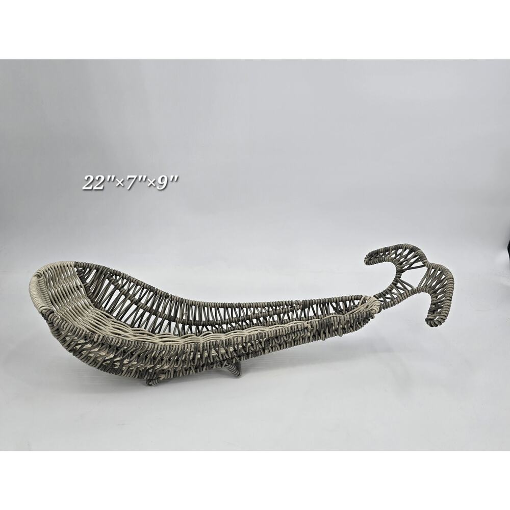 Vintage Wicker Whale Basket 22” Rattan Coastal Nautical Boho Beach House Decor